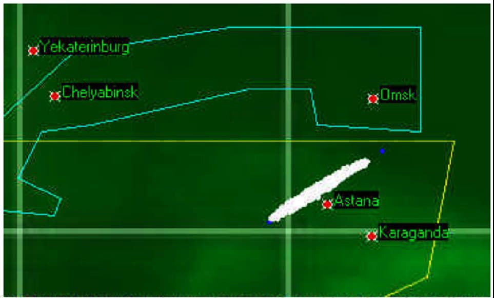 Landing area from MTBSim tether/re-entry Monte Carlo simulations